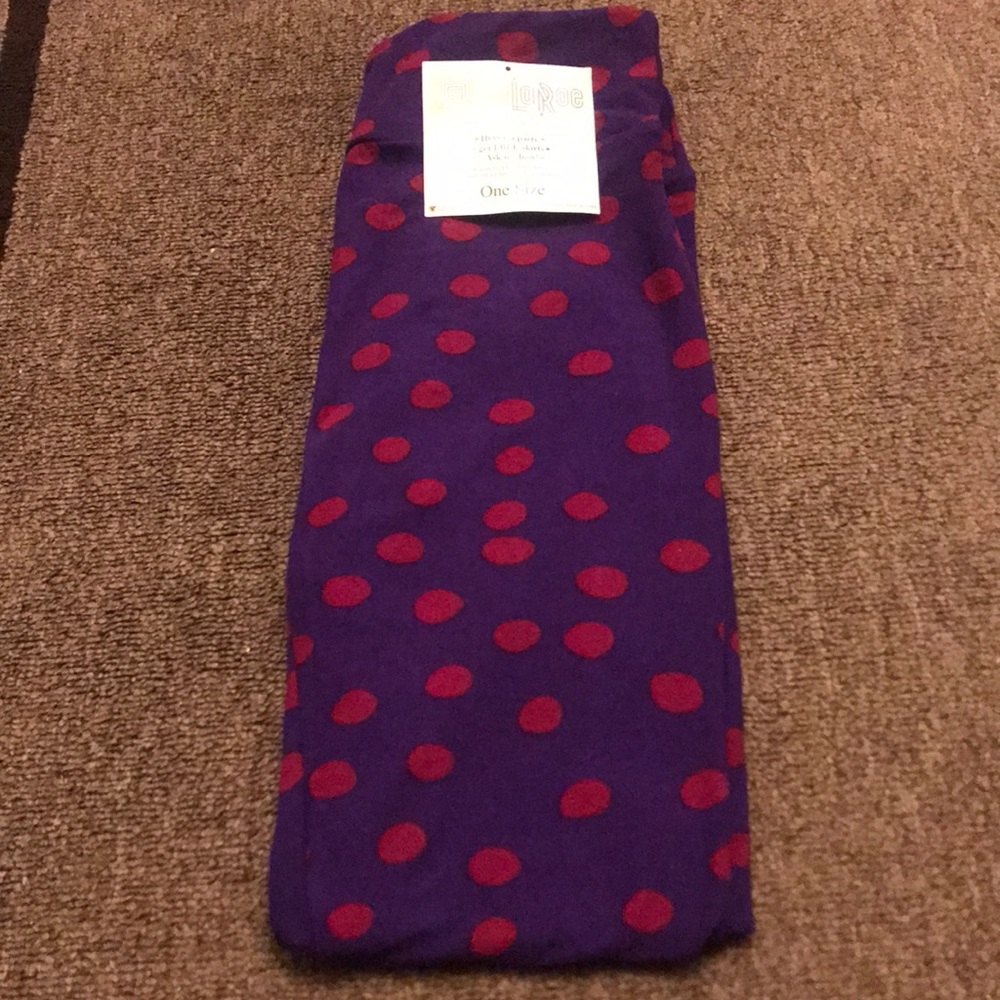Lularoe os leggings dark purple pink polkadots NEW